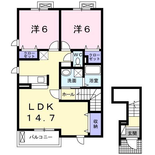 ラフレシール三日市II(2LDK/2階)の間取り写真