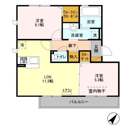サンライズD(2LDK/3階)の間取り写真