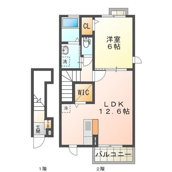 カトレア(1LDK/2階)の間取り写真