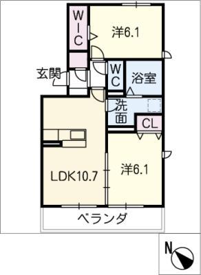 ファミール太鼓田(2LDK/2階)の間取り写真