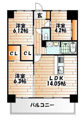 KSK南小倉コアプレイス(3LDK/8階)の間取り写真