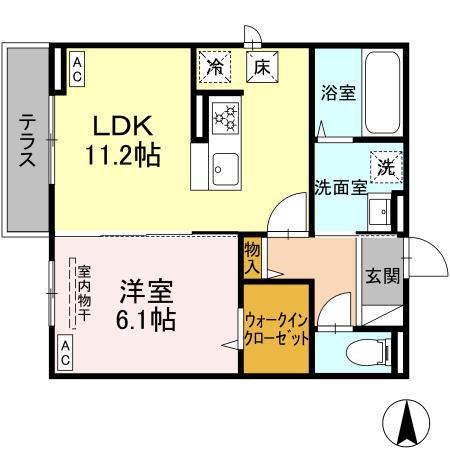 ラピスラズリ(1LDK/1階)の間取り写真