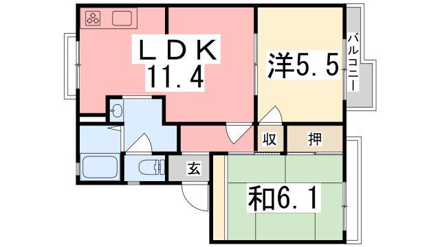 ベルハイツ野里A棟(2LDK/2階)の間取り写真