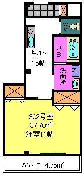 ソレイユ(1K/3階)の間取り写真