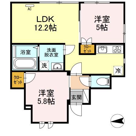 ARCADIA D棟(2LDK/1階)の間取り写真