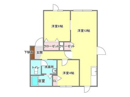 ヴァンベールB棟(2LDK/1階)の間取り写真