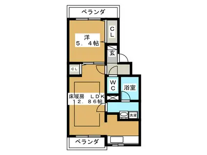 ルミエール司(1LDK/2階)の間取り写真