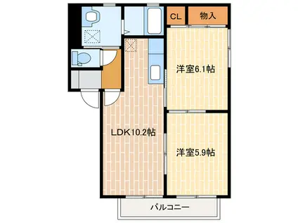 グリーン岡D(2LDK/2階)の間取り写真