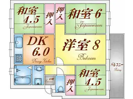 高倉台1団地3号棟(4DK/4階)の間取り写真