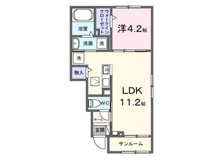 HICALTHA磐田中泉(1LDK/1階)の間取り写真