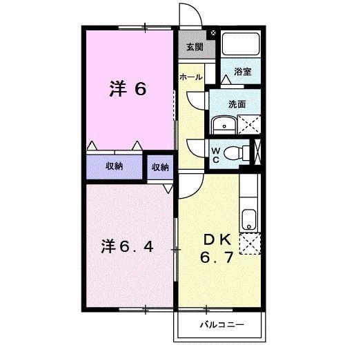 ニューエルディム大樹A(2DK/2階)の間取り写真