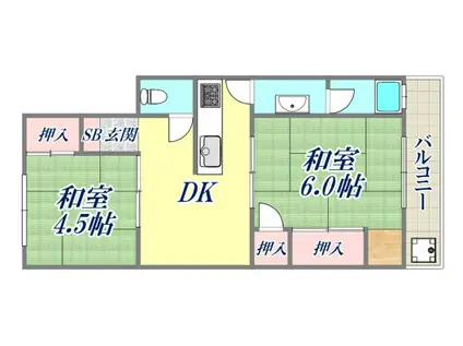 マンション西宮(2DK/2階)の間取り写真