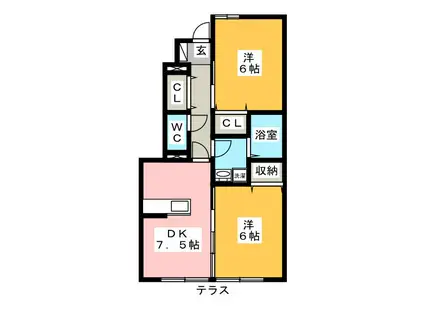 桜並木 B棟(2DK/1階)の間取り写真
