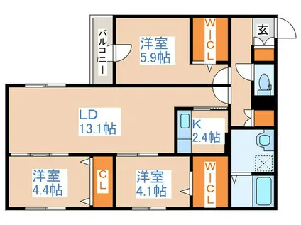アルファスクエア北12西3(3LDK/4階)の間取り写真