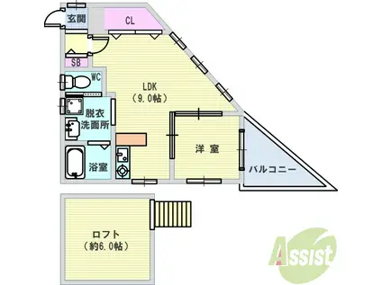 リーフジャルダン阪急石橋(1LDK/4階)の間取り写真