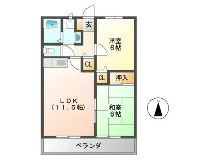 オレンジハイツAB棟(2LDK/1階)の間取り写真