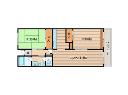 リバーサイドヒル及川(2LDK/3階)の間取り写真