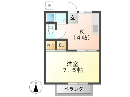 朝霧ハイツ(1DK/1階)の間取り写真