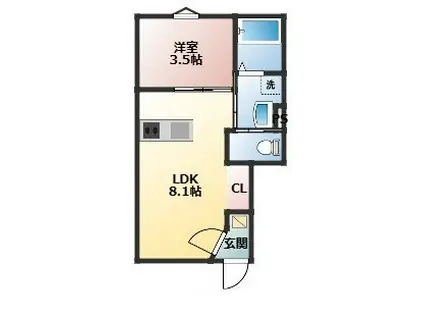 CASA PACIFICA 喜田村(1LDK/1階)の間取り写真