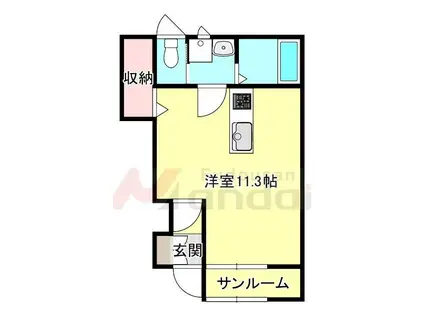 ソラティオII(ワンルーム/1階)の間取り写真