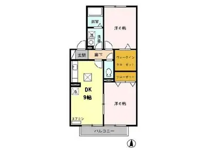 ル・モンド・グランデB(2DK/1階)の間取り写真