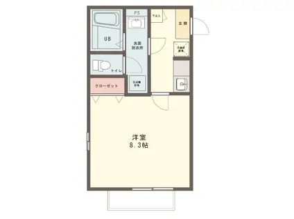 クレフラスト北小金B(1K/1階)の間取り写真