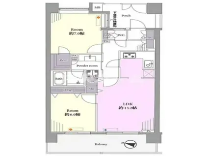 レーベンリヴァーレ東京ラ・トーレ(2LDK/8階)の間取り写真