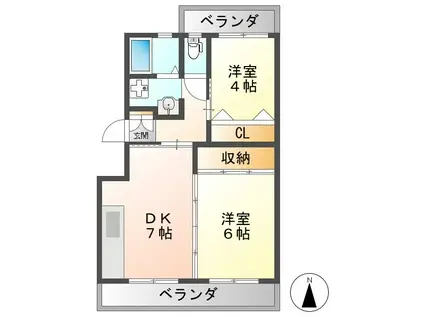 カワカミハイム(2DK/3階)の間取り写真
