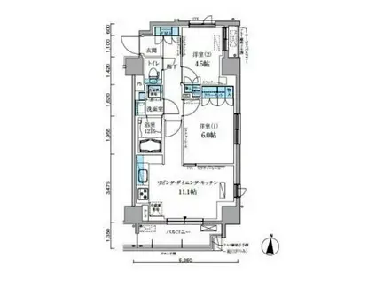 パークアクシス両国馬車通(2LDK/5階)の間取り写真