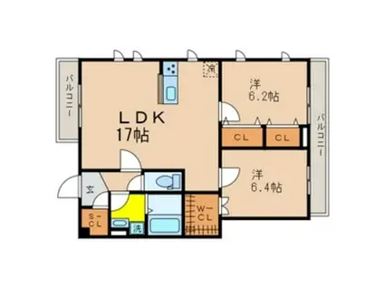 ラールゴ清水(2LDK/2階)の間取り写真