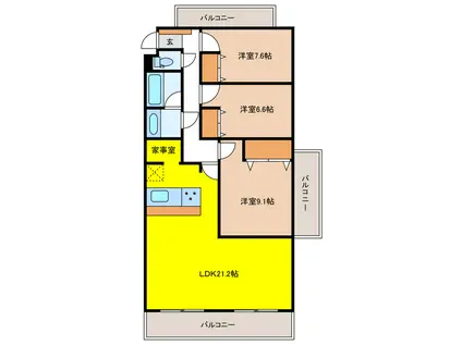 キャッスルハイツ上土居703(3LDK/7階)の間取り写真