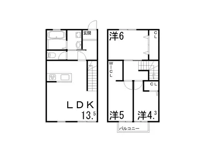 クリスタルハイツ仁豊野(3LDK/1階)の間取り写真