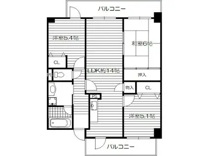 デイグラン枚方公園(3LDK/2階)の間取り写真