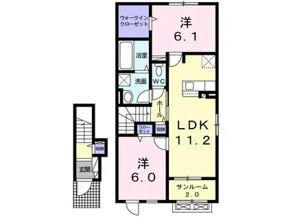 JR飯田線 伊那北駅 徒歩59分 2階建 築6年(2LDK/2階)の間取り写真