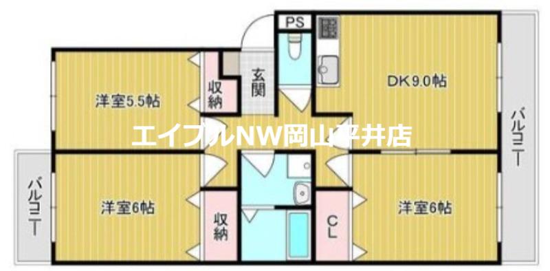 ハピネス篤A(3LDK/2階)の間取り写真