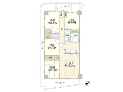 レヴィ―ル甲陽園(4LDK/4階)の間取り写真