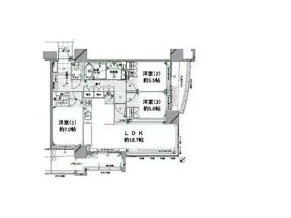 グランドメゾン池下ザ・タワー(3LDK/3階)の間取り写真