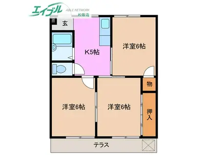 コーポさわやか III(3K/1階)の間取り写真