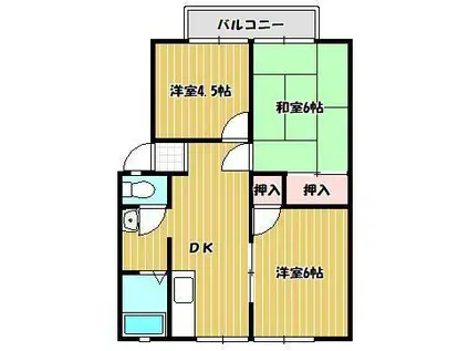 幸町・聖ハイツA棟(3DK/1階)の間取り写真