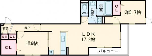 D-RESIDENCE西野A棟(2LDK/3階)の間取り写真