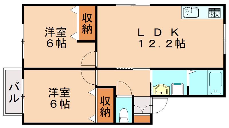 ヴァルト中尾II(2LDK/2階)の間取り写真