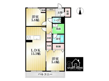 ベレオ北矢三(2LDK/2階)の間取り写真