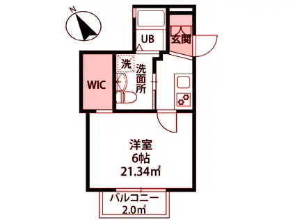 ヒルトップ鴨居(1K/2階)の間取り写真