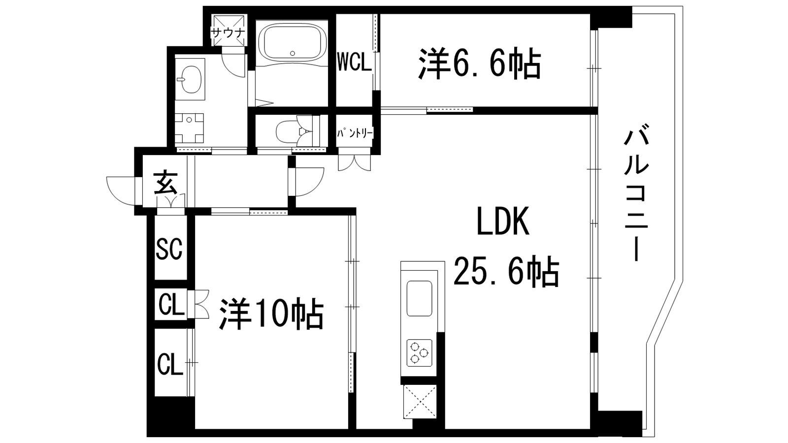プレジオ宝塚ASIAN(2LDK/4階)の間取り写真