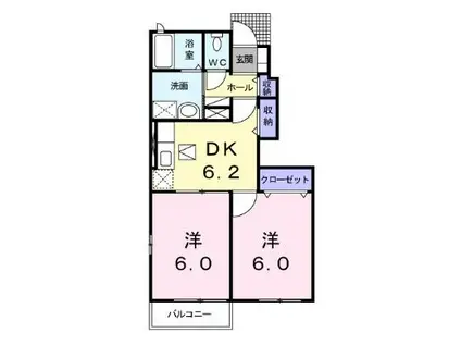 ジェルメ三沢B(2DK/1階)の間取り写真