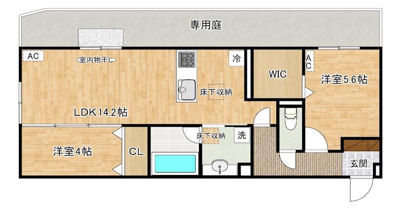 D-ROOM浅生(2LDK/1階)の間取り写真