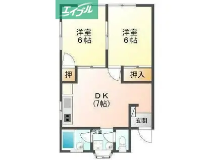 アーバンハイツ緑町(2DK/1階)の間取り写真