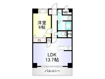 サンビーム三萩野(1LDK/2階)の間取り写真