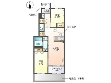 柏市若柴アパート(2LDK/1階)の間取り写真