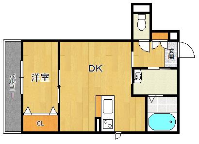 ウェリッシュ東甲子園(1DK/1階)の間取り写真